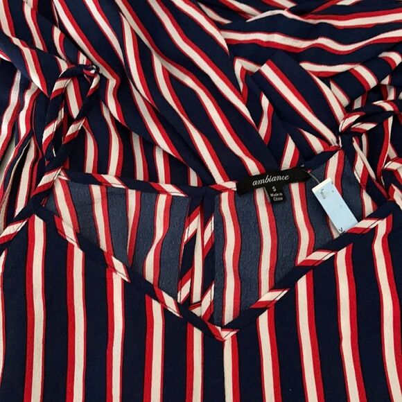 Ambiance Sleeveless Jumpsuit M Striped Pockets Adjustable Straps Red White Navy - Picture 11 of 11